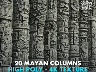 High poly Mayan Columns - 240412 3D model