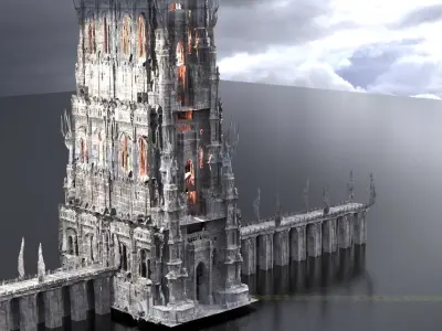 Dark Castle Tower with Bridge 3D model