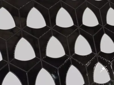 Modern Glossy Black and White Teardrop Hexagon Tiles PBR  Texture