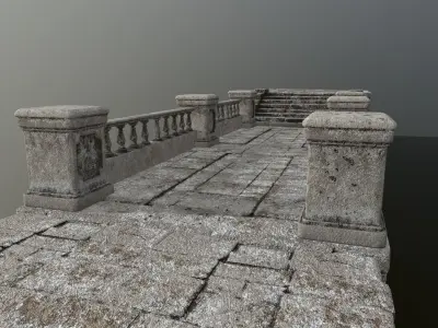 ruin set stone wall with stairs Low-poly 3D model