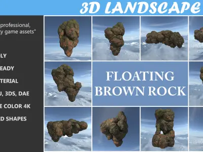 Low poly Brown Floating Island Mossy Rock Pack 190830 Low-poly 3D model