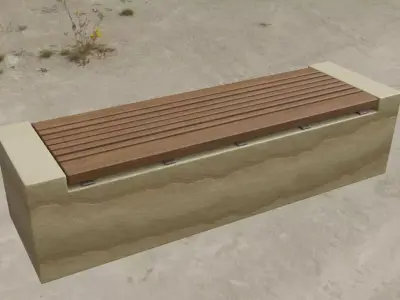 Bench -6- Wood on Sandstone Block Low-poly 3D model