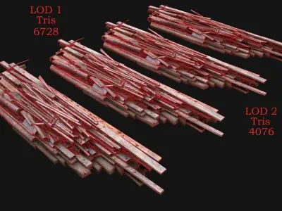 Pile of Planks Boards and Logs Firewood Low-poly 3D model