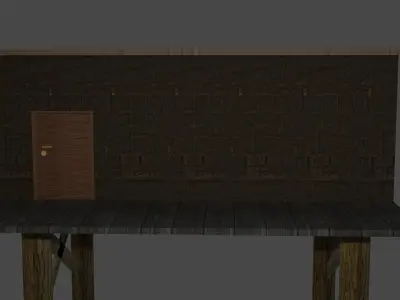 the cottage wooden table with door Low-poly 3D model