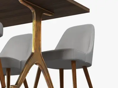 West elm Mid-Century Dining Chair and table 3D model