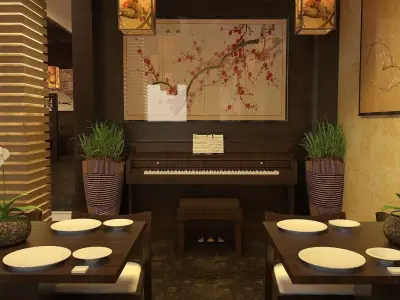 Japanese Restaurant Interior  Low-poly 3D model