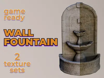Wall Fountain concrete water ancient textures Low-poly 3D model