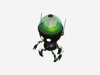 Brain Robot G10 Black Green - SciFi Character Design Low-poly 3D model