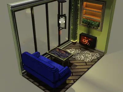 Voxel Balcony Low-poly 3D model