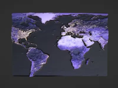 World Map Topography Low-poly 3D model