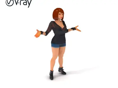 Stylish Female D Character Model with Lace Outfit Low-poly 3D model