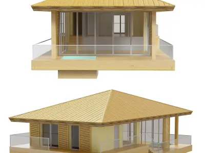 3D model Bungalow wooden bamboo beach build house 3D model