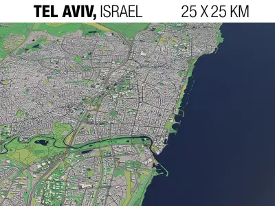 Tel Aviv Israel 25x25km 3D City Map 3D model