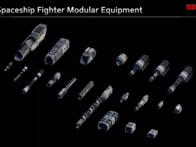 Spaceship Fighter Modular Weapons Low-poly 3D model