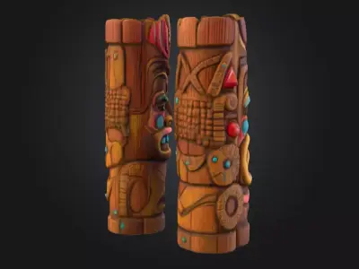 Ancient Tiki Totem beautiful wooden Low-poly 3D model