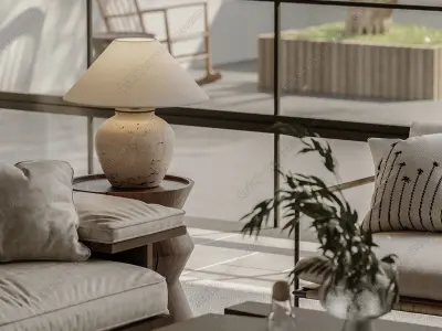 Wabi-sabi style living room Low-poly 3D model