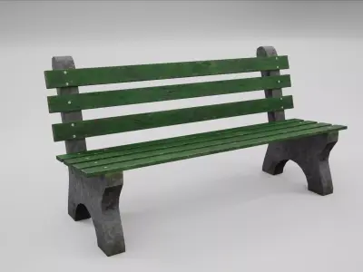 Worn wooden bench Low-poly 3D model