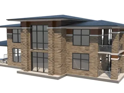 House in the Wright style Low-poly 3D model