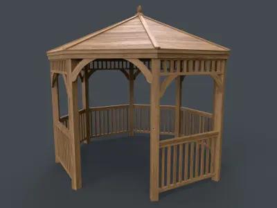 PBR Wooden Pergola Gazebo E1 Low-poly 3D model