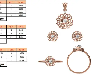 Light wt Ring Earrings Pendant set stl jcd 1-render details 3D print model 3