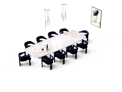 Navy blue and white marble dining table set Modern Classic Low-poly 3D model