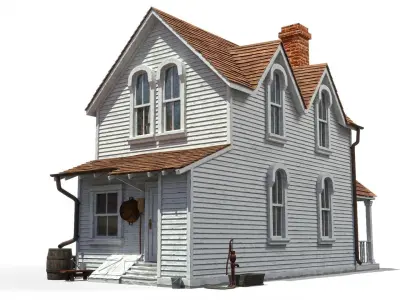 Old Countryside House With Interior Low-poly 3D model