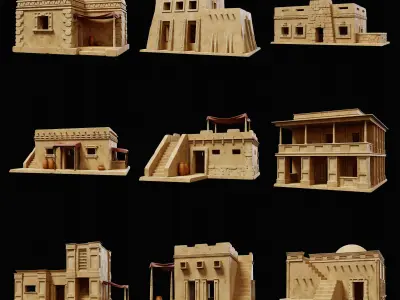 EGYPTIAN ARAB DESERT HOUSE HUT CLAY COTTAGE SHELTER COLLECTION Low-poly 3D model