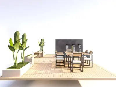 Architectural Wood Deck and Fountain Set Low-poly 3D model