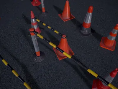 Traffic Cones - set Low-poly 3D model