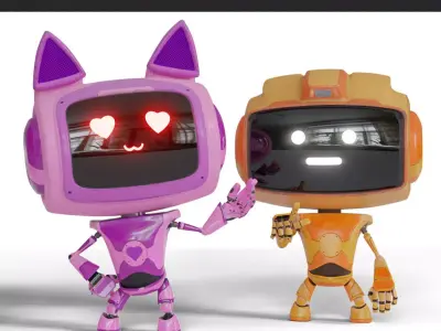 Kitchen Robots - Cute Robots collection Rigged and Animated  Low-poly 3D model
