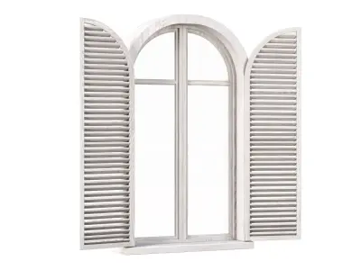 Wooden arch window with shutters V3  3D model