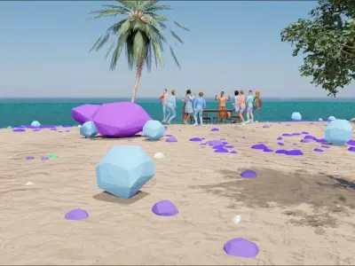 Realistic Beach with sea trees and rocks Low-poly 3D model