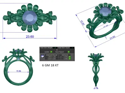 Women Ring  Render 3dm STL OBJ FBX Details 3D print model 111