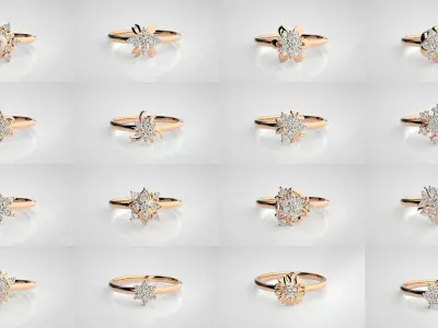 114 Flower Ultra light wt minimalist Women Ring 3dm stl renders  3D Model Pack