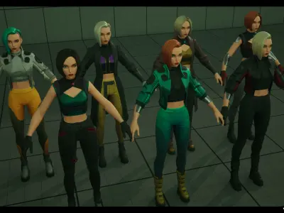 Stylized Cyberpunk Girl Low-poly 3D model