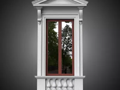 Classical window with pedestal and pointed pediment 3D model