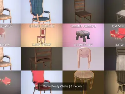 Game Ready Chairs wooden chair 3D Model Pack