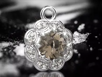 Pendant 3dm stl 3D print model smoky quartz in sterling silver 3D print model