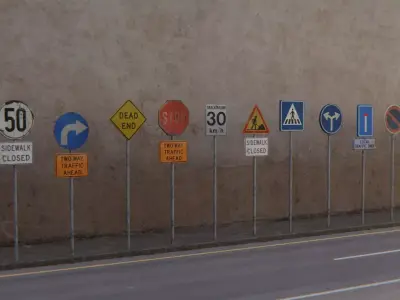 Road sign pack Low-poly 3D model