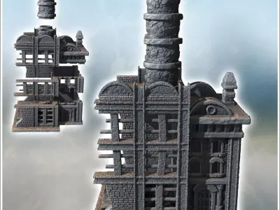Destroyed modern factory with double chimneys and two storeys 3  3D print model