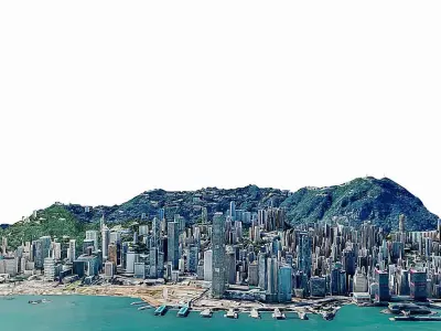 Hong Kong Skyscraper- city Low-poly 3D model