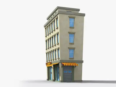Cartoon Building x9 Low-poly 3D model