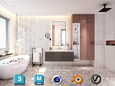 Complete Modern Bathroom 3D Model Set Low-poly 3D model