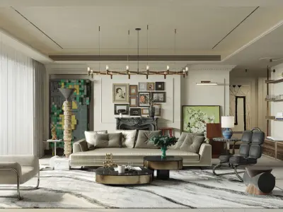 Living Room Interior Scene for 3DMAX and Corona 3D model 3D model