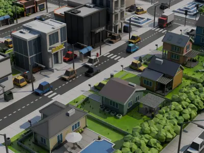 Low-poly city Low-poly 3D model