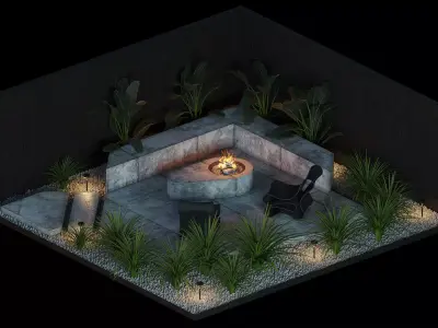 Terrace with a fireplace 3D model