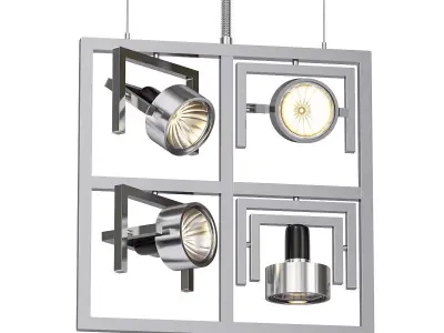Diapason four square pendant light fixtures in chrome finish 3D model