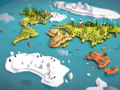 Cartoon Low Poly Earth World Map Low-poly 3D model