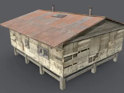 Wooden barrack - game ready Low-poly 3D model
