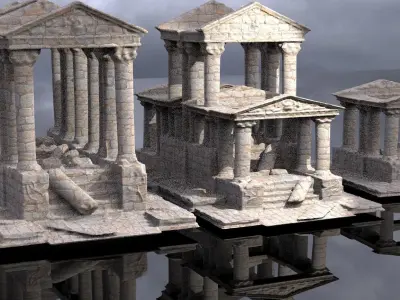 Stylised ancient stone low res Greek ruin 5 versions 3D model